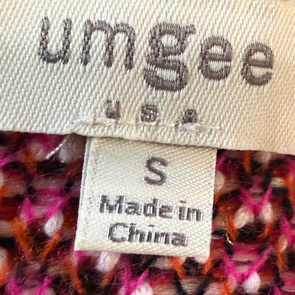 Umgee Womens Floral Paisley Knit Cardigan Sweater Pink Orange Pom Pom boho small - Picture 7 of 11